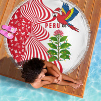 Peru Christmas Beach Blanket with Santa Macaw Cantuta Flower Red Swirl Pattern and Festive Design - Wonder Print Shop
