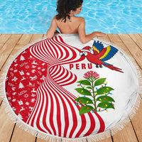 Peru Christmas Beach Blanket with Santa Macaw Cantuta Flower Red Swirl Pattern and Festive Design - Wonder Print Shop