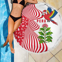 Peru Christmas Beach Blanket with Santa Macaw Cantuta Flower Red Swirl Pattern and Festive Design - Wonder Print Shop