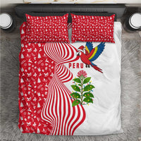 Peru Christmas Bedding Set with Santa Macaw Cantuta Flower Red Swirl Pattern and Festive Design - Wonder Print Shop