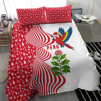 Peru Christmas Bedding Set with Santa Macaw Cantuta Flower Red Swirl Pattern and Festive Design - Wonder Print Shop