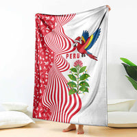 Peru Christmas Blanket with Santa Macaw Cantuta Flower Red Swirl Pattern and Festive Design - Wonder Print Shop