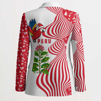 Peru Christmas Blazer with Santa Macaw Cantuta Flower Red Swirl Pattern and Festive Design - Wonder Print Shop