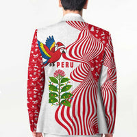 Peru Christmas Blazer with Santa Macaw Cantuta Flower Red Swirl Pattern and Festive Design - Wonder Print Shop