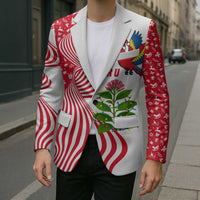 Peru Christmas Blazer with Santa Macaw Cantuta Flower Red Swirl Pattern and Festive Design - Wonder Print Shop