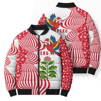 Peru Christmas Bomber Puffer Jacket with Santa Macaw Cantuta Flower Red Swirl Pattern and Festive Design - Wonder Print Shop