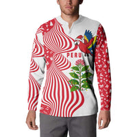 Peru Christmas Button Sweatshirt with Santa Macaw Cantuta Flower Red Swirl Pattern and Festive Design - Wonder Print Shop