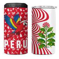 Peru Christmas 4 in 1 Can Cooler Tumbler with Santa Macaw Cantuta Flower Red Swirl Pattern and Festive Design - Wonder Print Shop