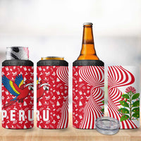 Peru Christmas 4 in 1 Can Cooler Tumbler with Santa Macaw Cantuta Flower Red Swirl Pattern and Festive Design - Wonder Print Shop