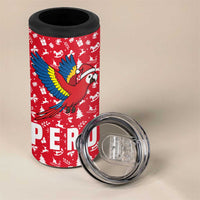 Peru Christmas 4 in 1 Can Cooler Tumbler with Santa Macaw Cantuta Flower Red Swirl Pattern and Festive Design - Wonder Print Shop