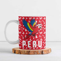 Peru Christmas Ceramic Mug with Santa Macaw Cantuta Flower Red Swirl Pattern and Festive Design - Wonder Print Shop