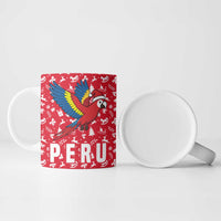 Peru Christmas Ceramic Mug with Santa Macaw Cantuta Flower Red Swirl Pattern and Festive Design - Wonder Print Shop