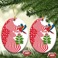 Peru Christmas Ceramic Ornament with Santa Macaw Cantuta Flower Red Swirl Pattern and Festive Design - Wonder Print Shop