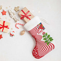 Peru Christmas Stocking with Santa Macaw Cantuta Flower Red Swirl Pattern and Festive Design - Wonder Print Shop