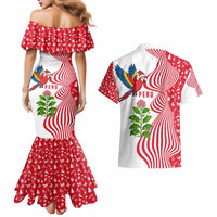 Peru Christmas Couples Matching Mermaid Dress and Hawaiian Shirt with Santa Macaw Cantuta Flower Red Swirl Pattern and Festive Design - Wonder Print Shop