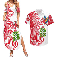 Peru Christmas Couples Matching Summer Maxi Dress and Hawaiian Shirt with Santa Macaw Cantuta Flower Red Swirl Pattern and Festive Design - Wonder Print Shop