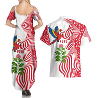 Peru Christmas Couples Matching Summer Maxi Dress and Hawaiian Shirt with Santa Macaw Cantuta Flower Red Swirl Pattern and Festive Design - Wonder Print Shop