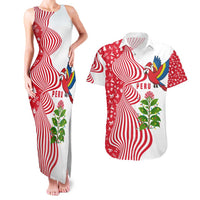 Peru Christmas Couples Matching Tank Maxi Dress and Hawaiian Shirt with Santa Macaw Cantuta Flower Red Swirl Pattern and Festive Design - Wonder Print Shop