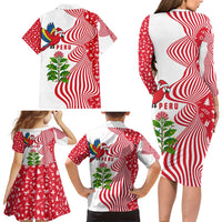 Peru Christmas Family Matching Long Sleeve Bodycon Dress and Hawaiian Shirt with Santa Macaw Cantuta Flower Red Swirl Pattern and Festive Design - Wonder Print Shop