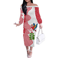 Peru Christmas Family Matching Off The Shoulder Long Sleeve Dress and Hawaiian Shirt with Santa Macaw Cantuta Flower Red Swirl Pattern and Festive Design - Wonder Print Shop