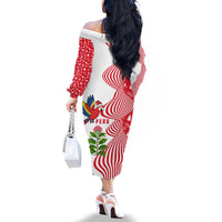 Peru Christmas Family Matching Off The Shoulder Long Sleeve Dress and Hawaiian Shirt with Santa Macaw Cantuta Flower Red Swirl Pattern and Festive Design - Wonder Print Shop