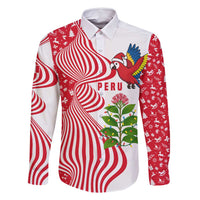 Peru Christmas Family Matching Off Shoulder Maxi Dress and Hawaiian Shirt with Santa Macaw Cantuta Flower Red Swirl Pattern and Festive Design - Wonder Print Shop