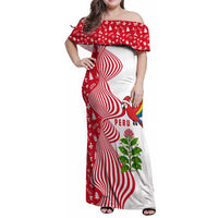 Peru Christmas Family Matching Off Shoulder Maxi Dress and Hawaiian Shirt with Santa Macaw Cantuta Flower Red Swirl Pattern and Festive Design - Wonder Print Shop
