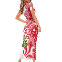 Peru Christmas Family Matching Short Sleeve Bodycon Dress and Hawaiian Shirt with Santa Macaw Cantuta Flower Red Swirl Pattern and Festive Design - Wonder Print Shop