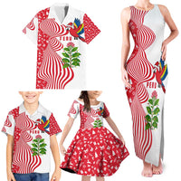 Peru Christmas Family Matching Tank Maxi Dress and Hawaiian Shirt with Santa Macaw Cantuta Flower Red Swirl Pattern and Festive Design - Wonder Print Shop