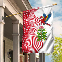 Peru Christmas Garden Flag with Santa Macaw Cantuta Flower Red Swirl Pattern and Festive Design - Wonder Print Shop