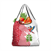 Peru Christmas Grocery Bag with Santa Macaw Cantuta Flower Red Swirl Pattern and Festive Design - Wonder Print Shop
