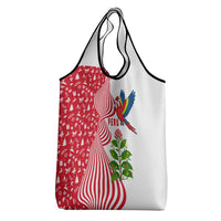 Peru Christmas Grocery Bag with Santa Macaw Cantuta Flower Red Swirl Pattern and Festive Design - Wonder Print Shop