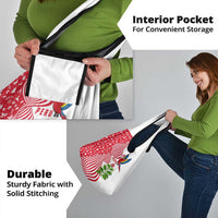 Peru Christmas Grocery Bag with Santa Macaw Cantuta Flower Red Swirl Pattern and Festive Design - Wonder Print Shop