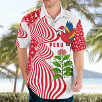 Peru Christmas Hawaiian Shirt with Santa Macaw Cantuta Flower Red Swirl Pattern and Festive Design - Wonder Print Shop