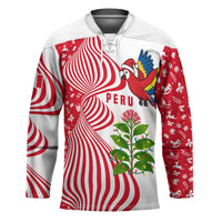 Peru Christmas Hockey Jersey with Santa Macaw Cantuta Flower Red Swirl Pattern and Festive Design - Wonder Print Shop