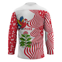Peru Christmas Hockey Jersey with Santa Macaw Cantuta Flower Red Swirl Pattern and Festive Design - Wonder Print Shop
