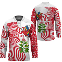 Peru Christmas Hockey Jersey with Santa Macaw Cantuta Flower Red Swirl Pattern and Festive Design - Wonder Print Shop