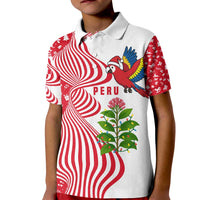Peru Christmas Kid Polo Shirt with Santa Macaw Cantuta Flower Red Swirl Pattern and Festive Design - Wonder Print Shop