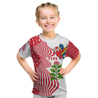 Peru Christmas Kid T Shirt with Santa Macaw Cantuta Flower Red Swirl Pattern and Festive Design - Wonder Print Shop