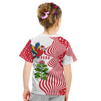 Peru Christmas Kid T Shirt with Santa Macaw Cantuta Flower Red Swirl Pattern and Festive Design - Wonder Print Shop