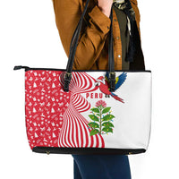 Peru Christmas Leather Tote Bag with Santa Macaw Cantuta Flower Red Swirl Pattern and Festive Design - Wonder Print Shop