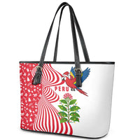 Peru Christmas Leather Tote Bag with Santa Macaw Cantuta Flower Red Swirl Pattern and Festive Design - Wonder Print Shop