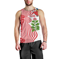 Peru Christmas Men Tank Top with Santa Macaw Cantuta Flower Red Swirl Pattern and Festive Design - Wonder Print Shop