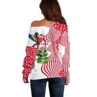 Peru Christmas Off Shoulder Sweater with Santa Macaw Cantuta Flower Red Swirl Pattern and Festive Design - Wonder Print Shop