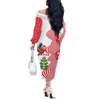 Peru Christmas Off The Shoulder Long Sleeve Dress with Santa Macaw Cantuta Flower Red Swirl Pattern and Festive Design - Wonder Print Shop