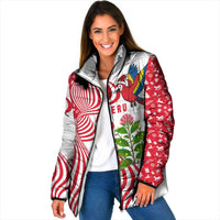 Peru Christmas Padded Jacket with Santa Macaw Cantuta Flower Red Swirl Pattern and Festive Design - Wonder Print Shop