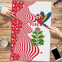 Peru Christmas Puzzle with Santa Macaw Cantuta Flower Red Swirl Pattern and Festive Design - Wonder Print Shop