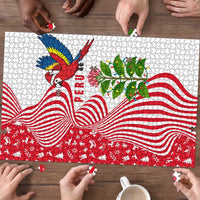 Peru Christmas Puzzle with Santa Macaw Cantuta Flower Red Swirl Pattern and Festive Design - Wonder Print Shop