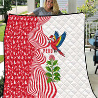 Peru Christmas Quilt with Santa Macaw Cantuta Flower Red Swirl Pattern and Festive Design - Wonder Print Shop