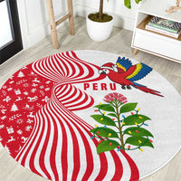 Peru Christmas Round Carpet with Santa Macaw Cantuta Flower Red Swirl Pattern and Festive Design - Wonder Print Shop
